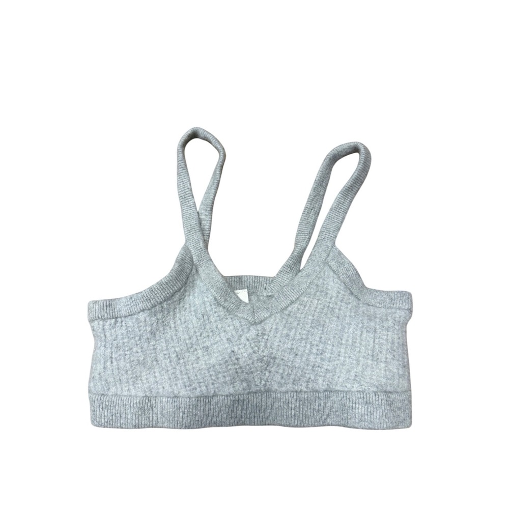Alo Yoga Cashmere Bra Top Heather Gray V-Neck Ribbed Knit Bralette‎ Size Large
